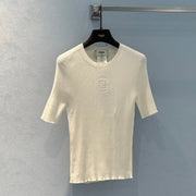 Fendi 25 Letter Hollow Knitted Short Sleeves top White Silk Cotton
