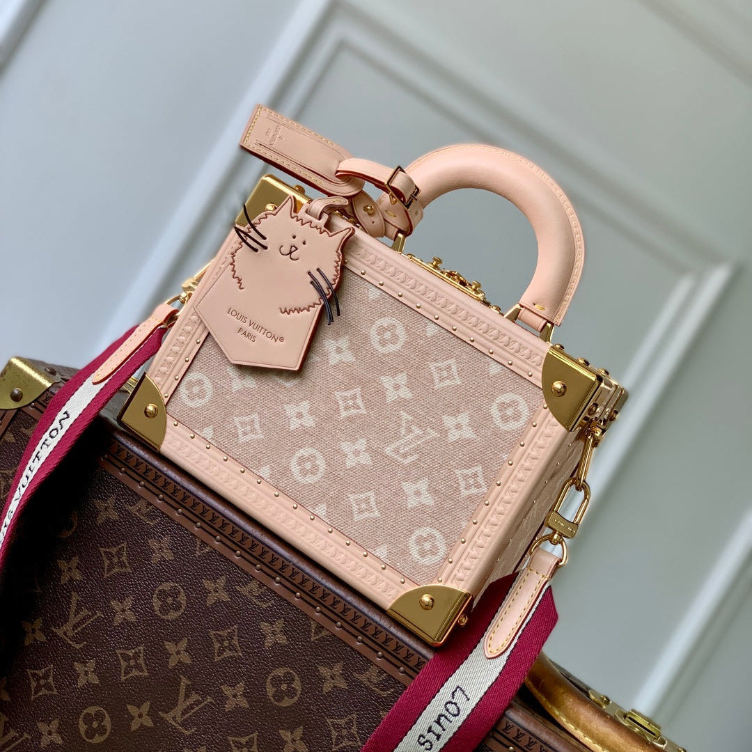 LV 2025 Petite Valise Box-Shaped Bag Beige Canvas Cowhide 346582