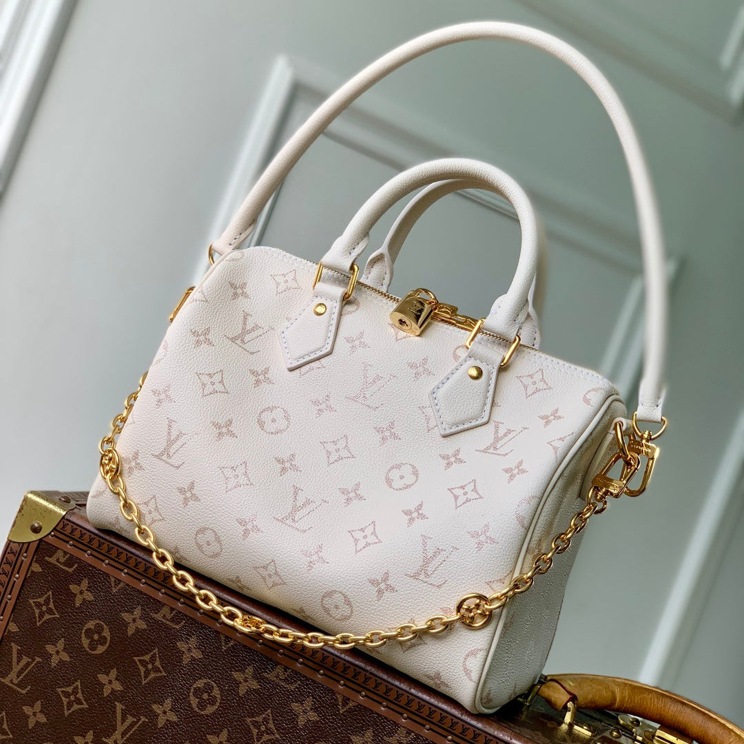 LV 2025 Speedy Bandoulière 25 White Calfskin 347096