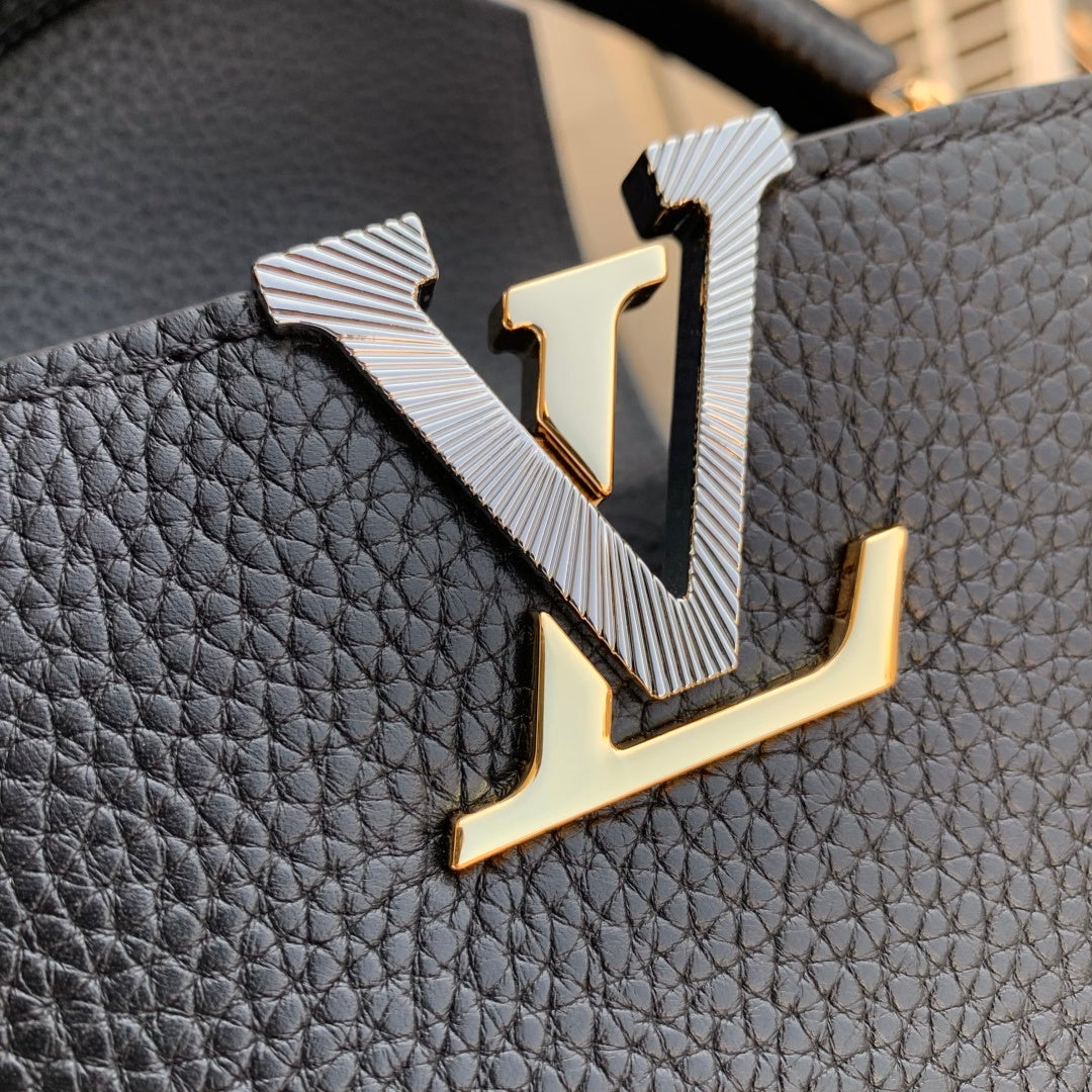 LV 2025 Capucines Bag Black Gold Taurillon Leather 347382