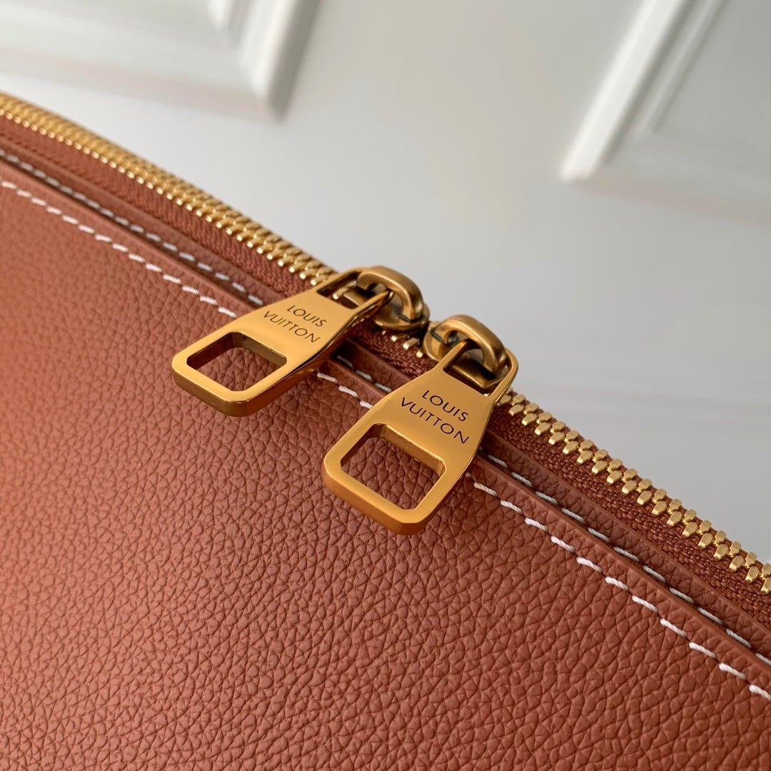 LV 2025 Low Key Duffle Tote Bag 43 Cognac Brown Calfskin 347097