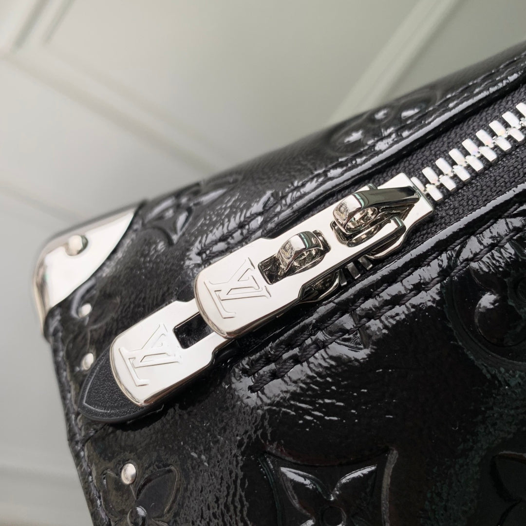 LV 2025 Alma BB Bag 22cm Black Silver Patent Leather 347371