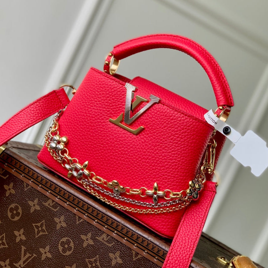 LV 2025 Capucines Bag Red Gold Taurillon Leather 347380