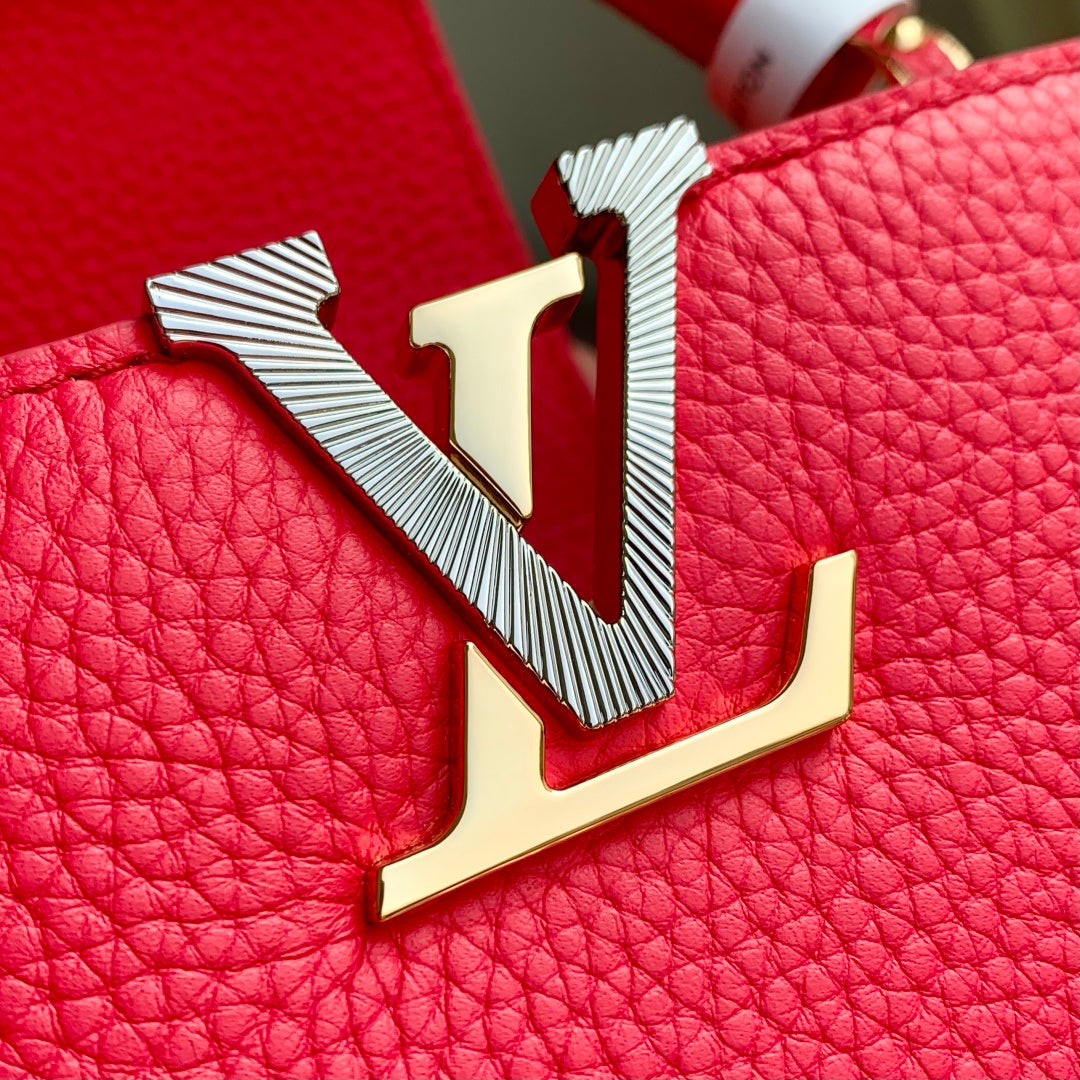 LV 2025 Capucines Bag Red Gold Taurillon Leather 347380