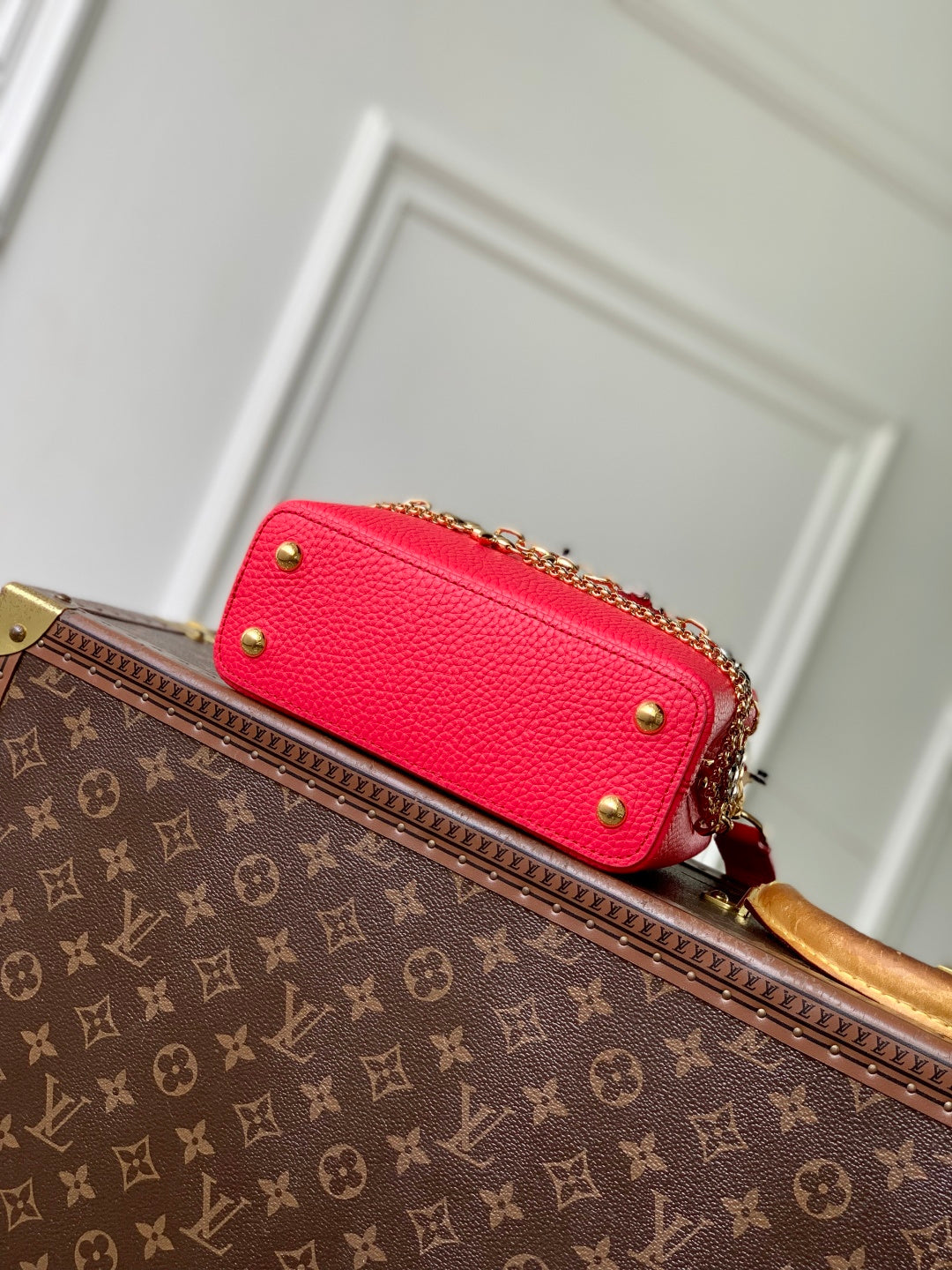 LV 2025 Capucines Bag Red Gold Taurillon Leather 347380