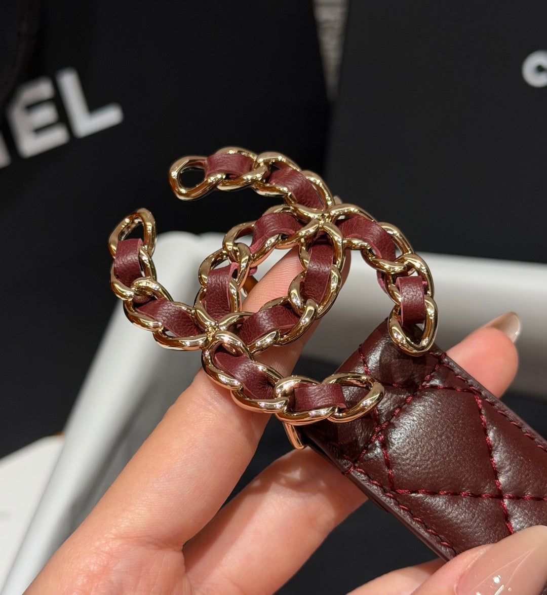 Chanel 2026 CC Buckle Gold Waist Belt Burgundy