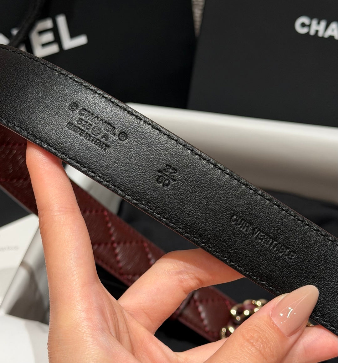 Chanel 2026 CC Buckle Gold Waist Belt Burgundy