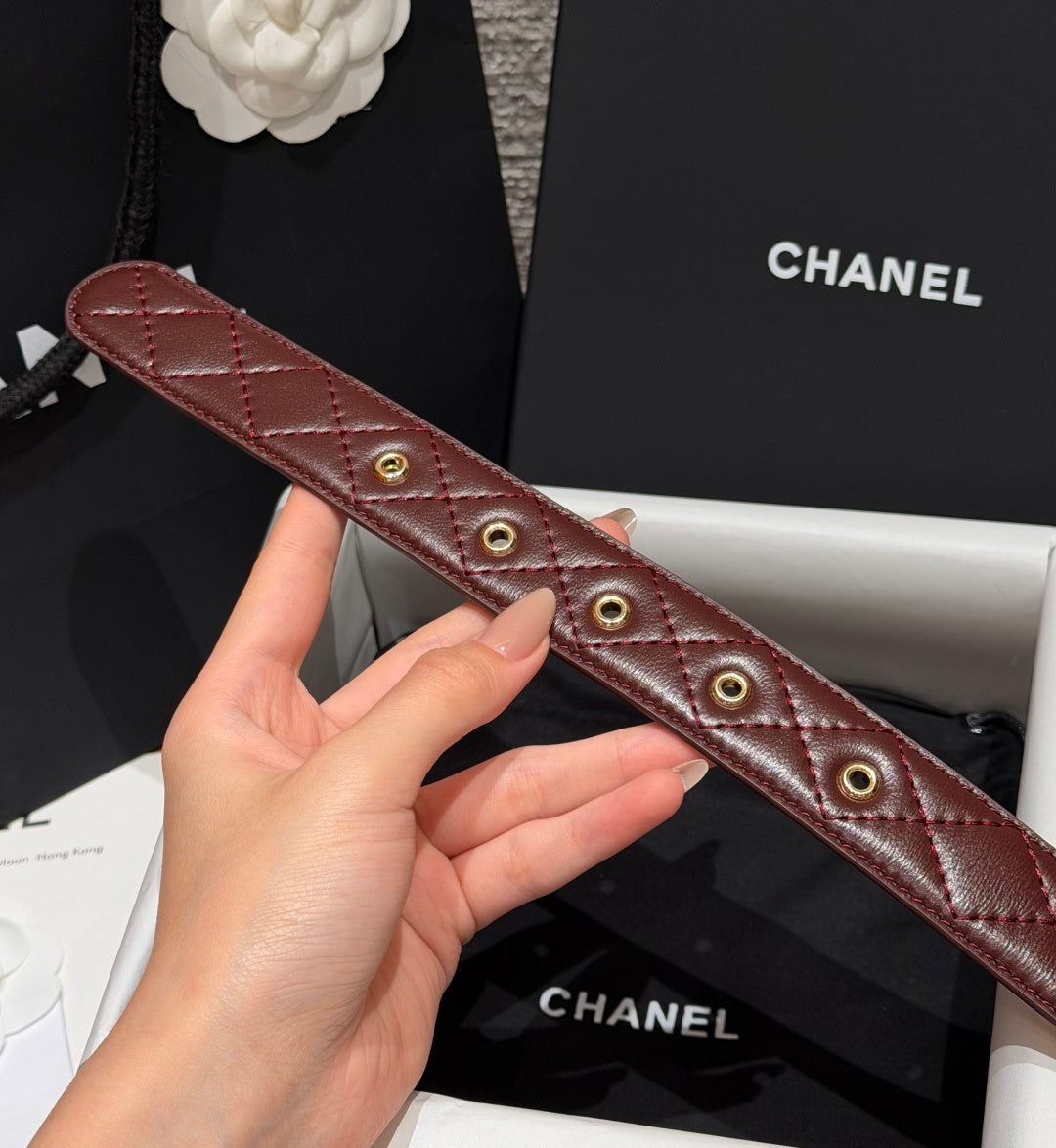 Chanel 2026 CC Buckle Gold Waist Belt Burgundy