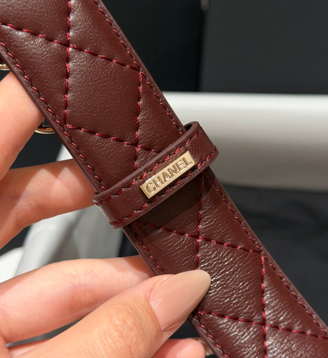 Chanel 2026 CC Buckle Gold Waist Belt Burgundy