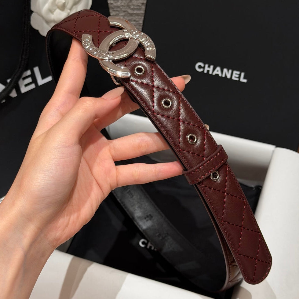 Chanel 2026 Interlocking CC Quilted Belt Burgundy