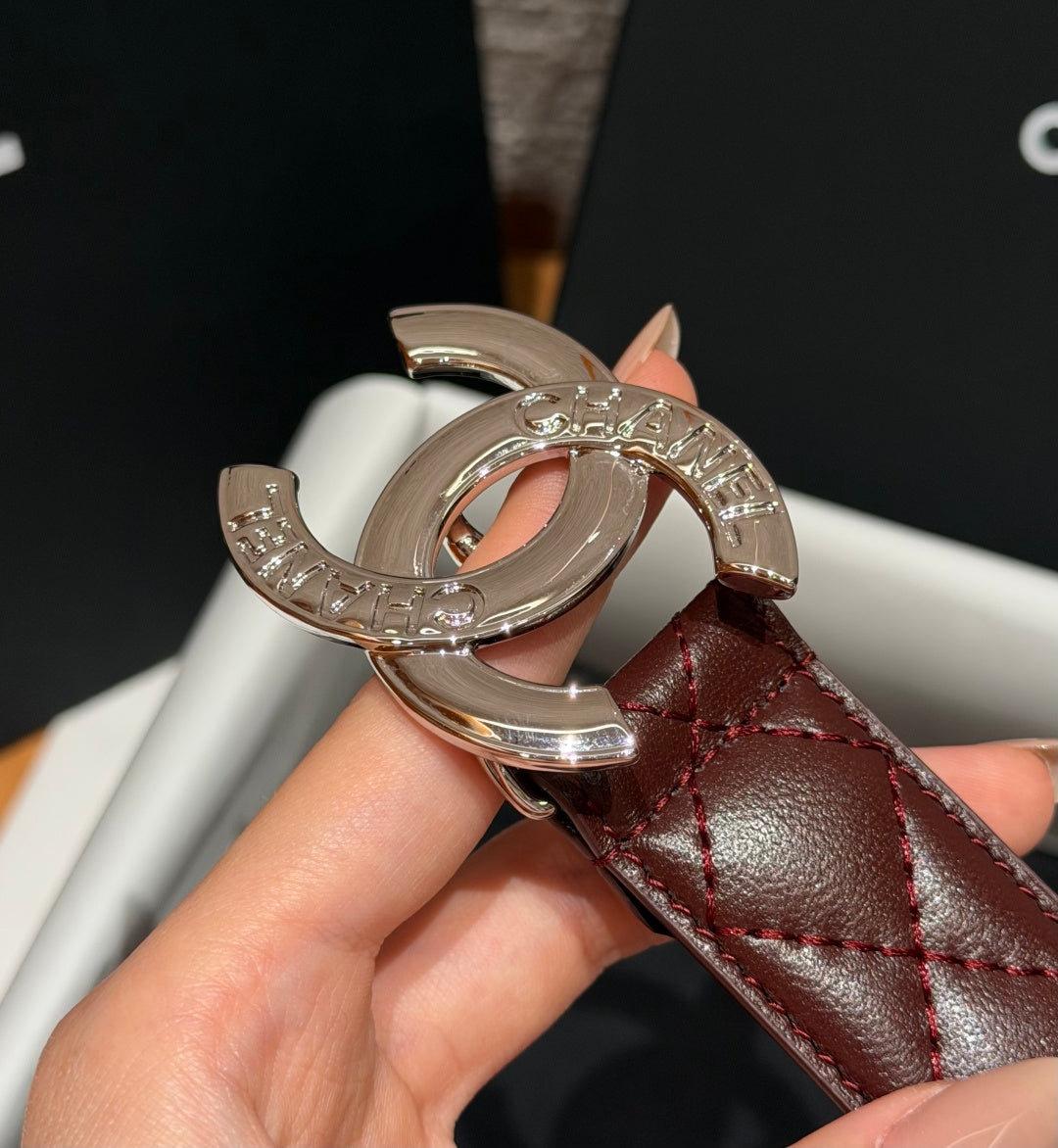 Chanel 2026 Interlocking CC Quilted Belt Burgundy