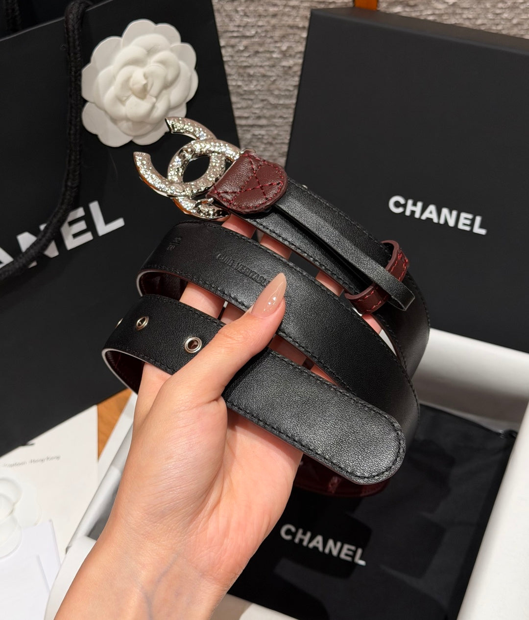 Chanel 2026 Interlocking CC Quilted Belt Burgundy