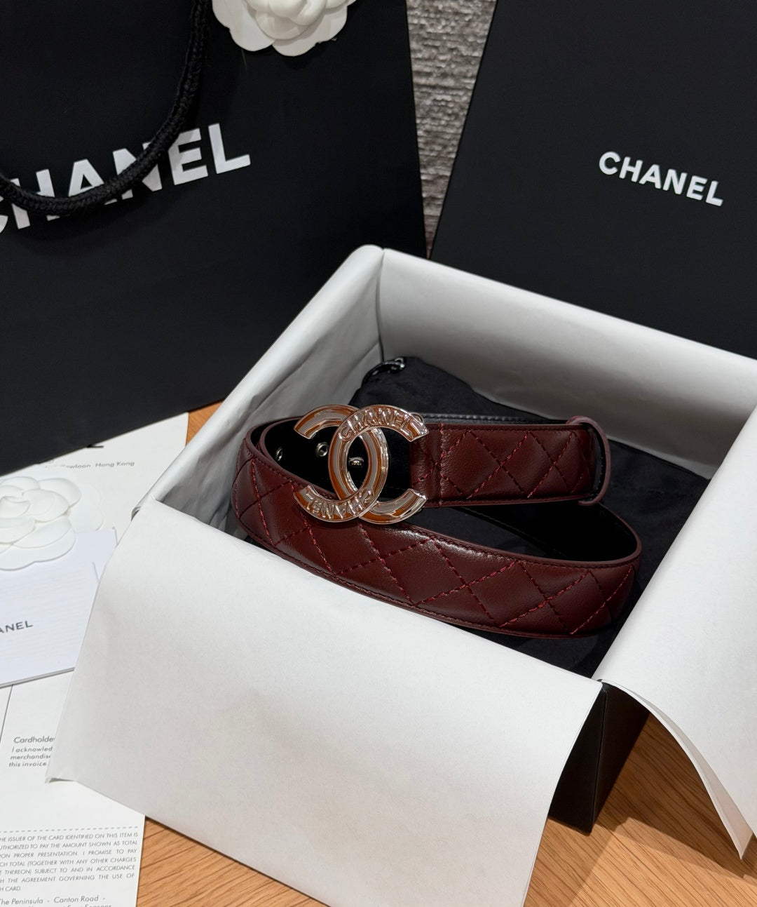 Chanel 2026 Interlocking CC Quilted Belt Burgundy