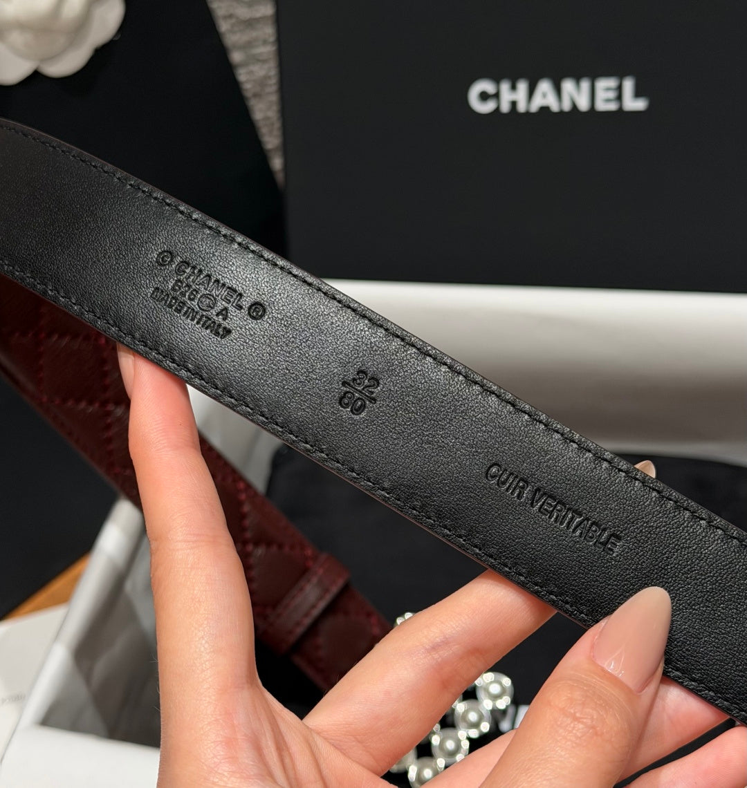 Chanel 2026 Quilted CC Chain Belt Burgundy