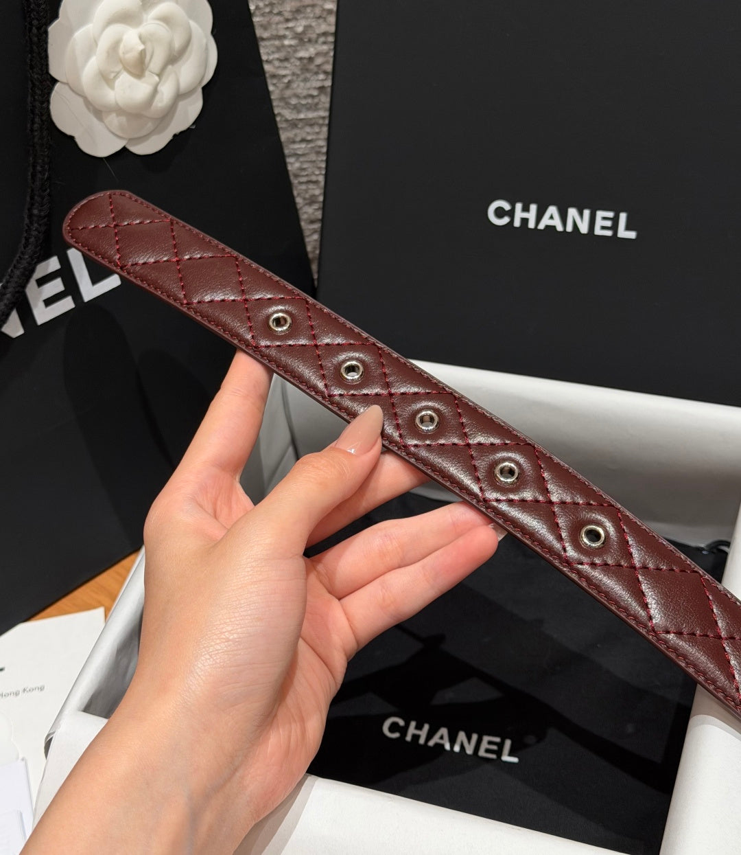 Chanel 2026 Quilted CC Chain Belt Burgundy
