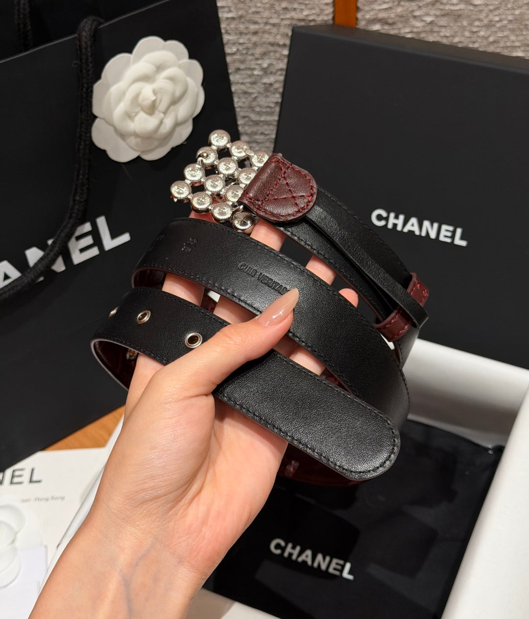 Chanel 2026 Quilted CC Chain Belt Burgundy