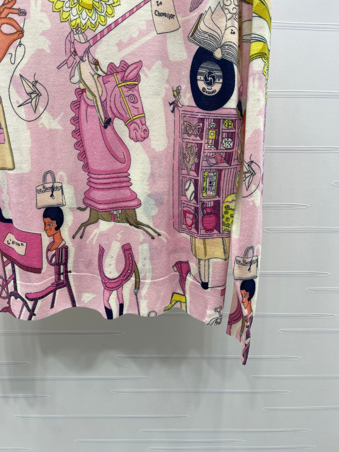 Hermes 2026 Printed Crew Neck Knit Long Sleeve Top Pink Wool 417087