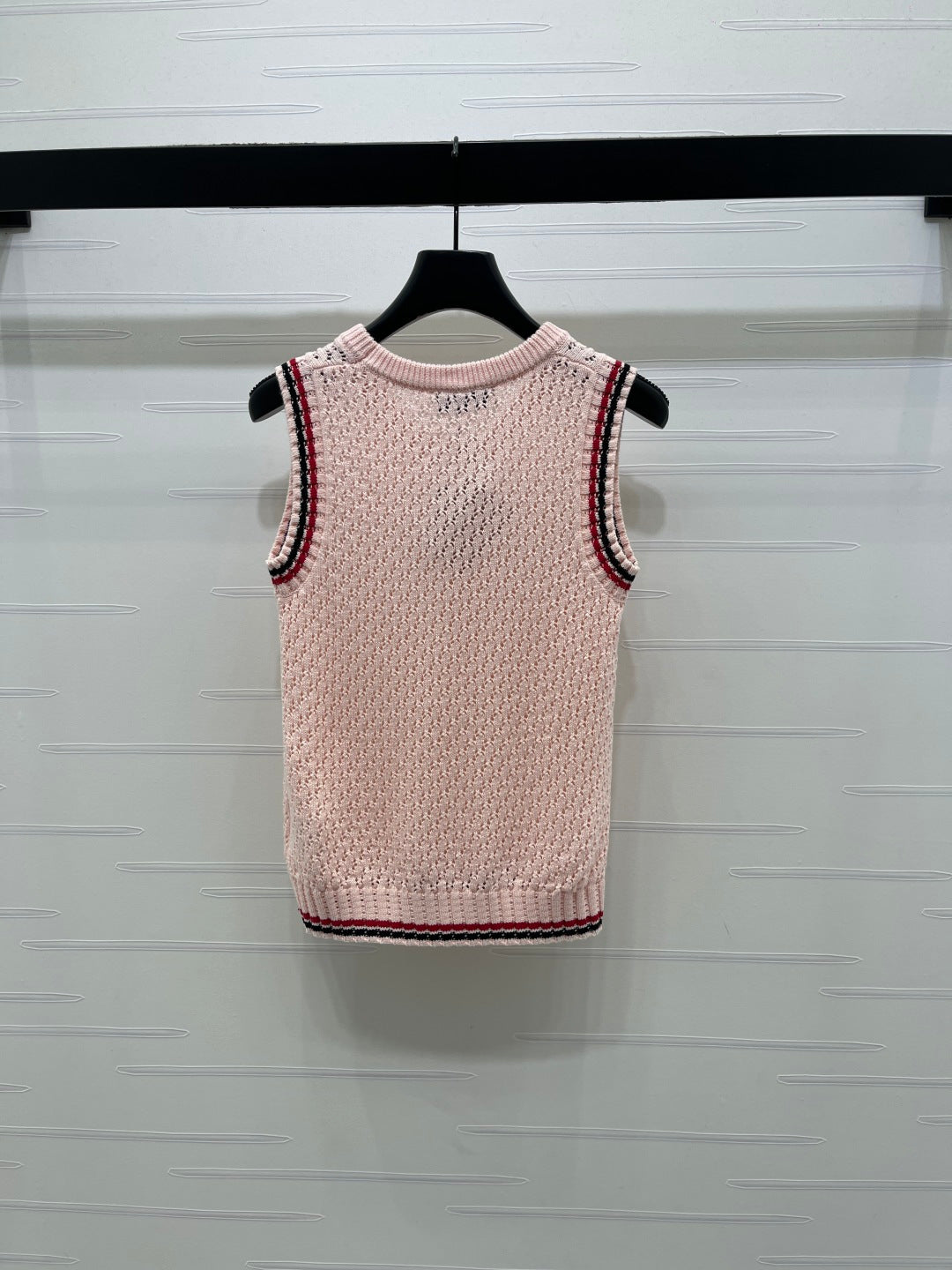 Miumiu 2026 V-neck Openwork Knit Vest Pink Wool 299316