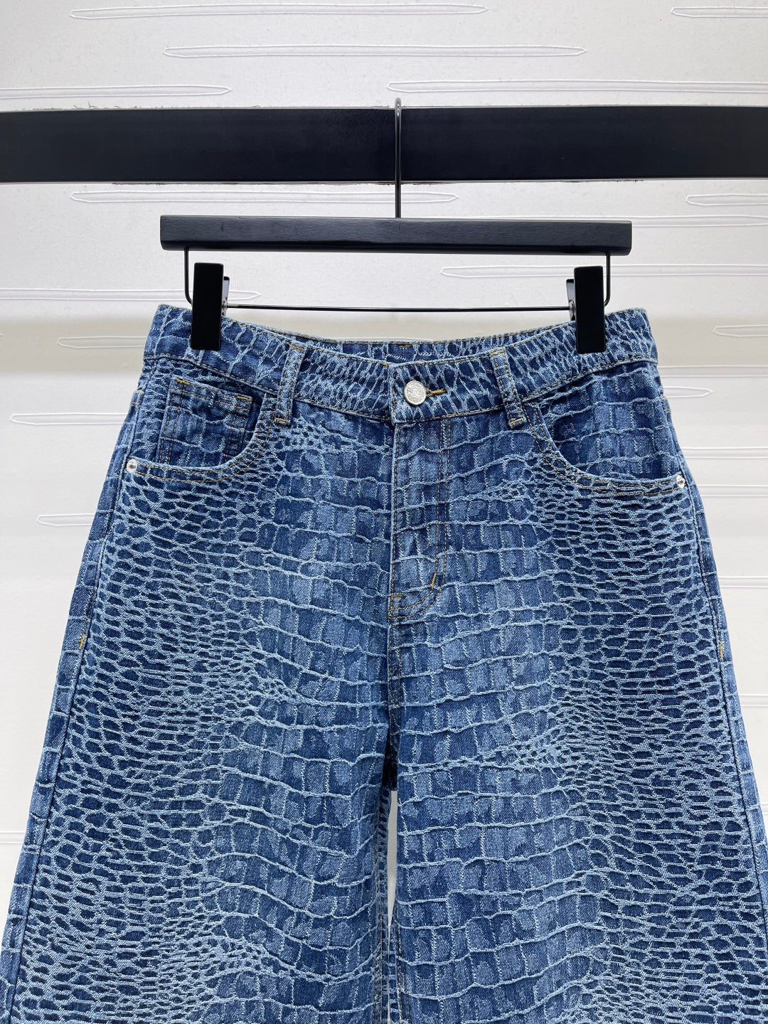 Chanel 2026 Crocodile-embossed High-waisted Jean Blue Cotton 363373