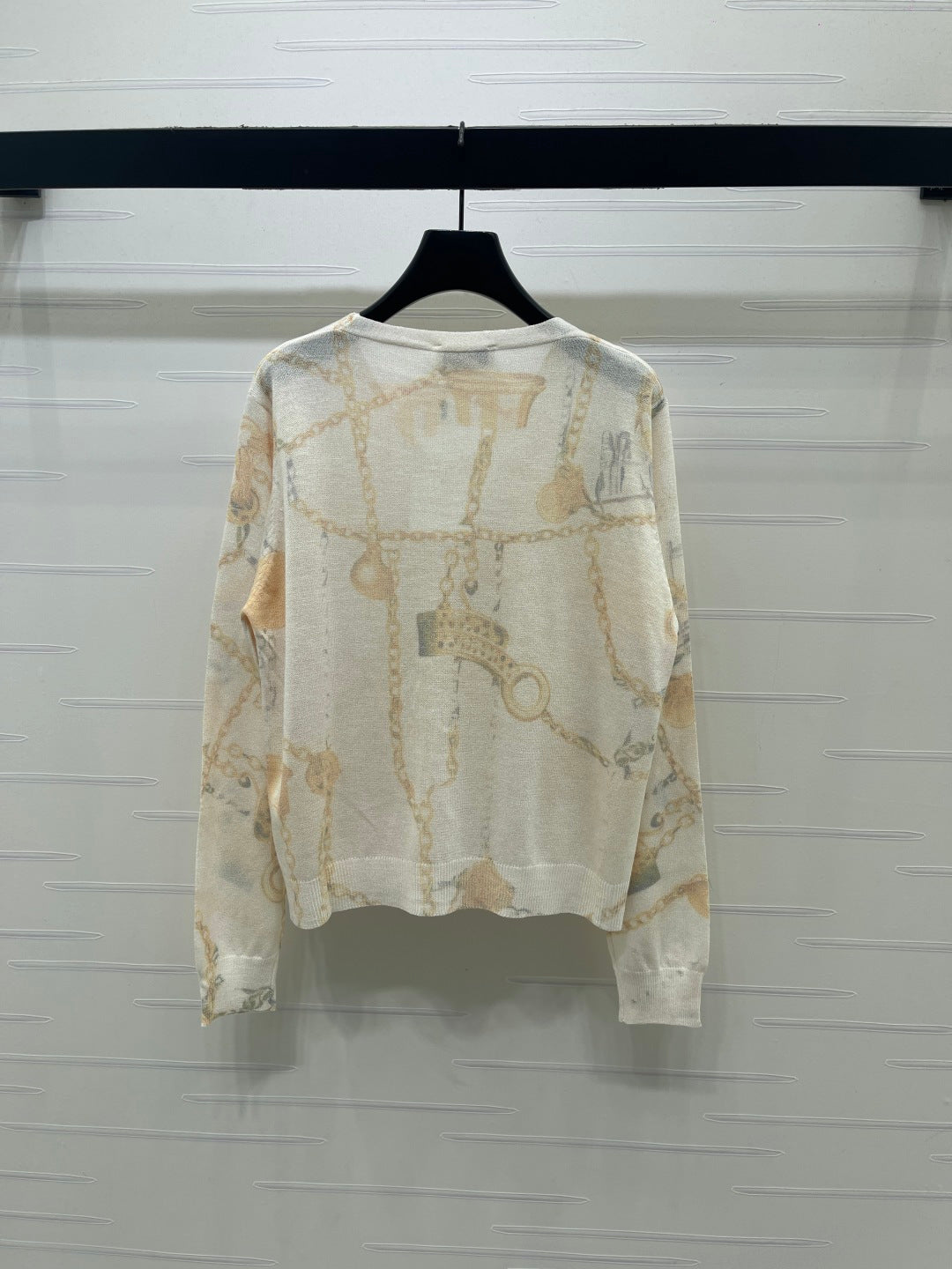Hermes 2026 Printed V-neck Knit Long-Sleeve Cardigan Cream Wool 661988