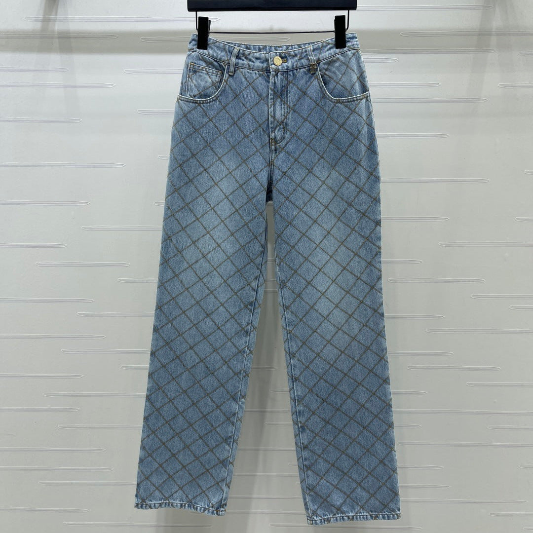 Chanel 2026 Checkered Jeans Blue Cotton 86862
