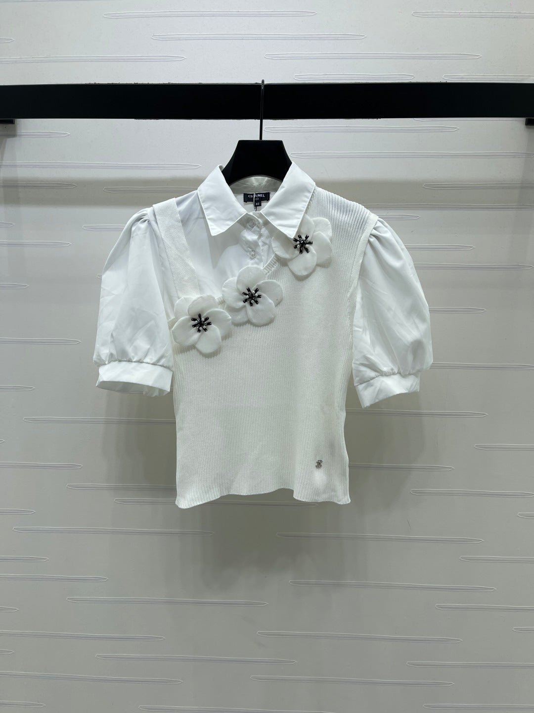Chanel 2026 Flower Collared Knit Short-Sleeve Shirt Cotton 408561