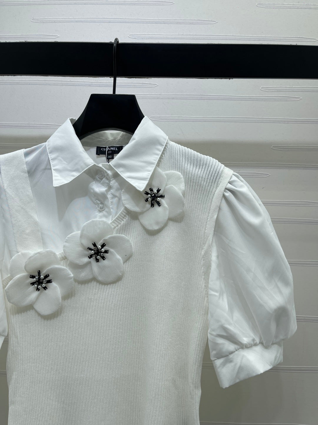 Chanel 2026 Flower Collared Knit Short-Sleeve Shirt Cotton 408561