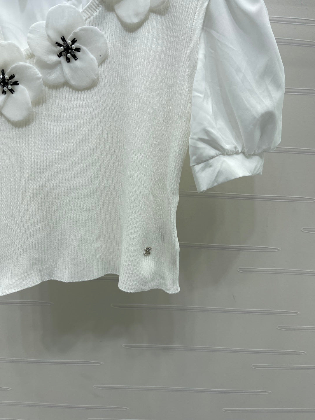 Chanel 2026 Flower Collared Knit Short-Sleeve Shirt Cotton 408561