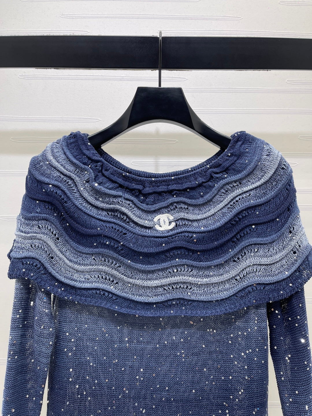 Chanel 2026 Off The Shoulder Long Sleeved Top Blue Viscose Tencel 773800