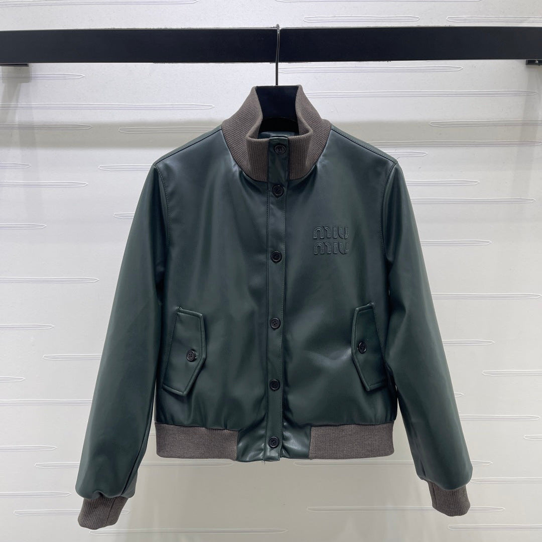 Miumiu 2026 Jacket Moss Green Faux Leather 425614