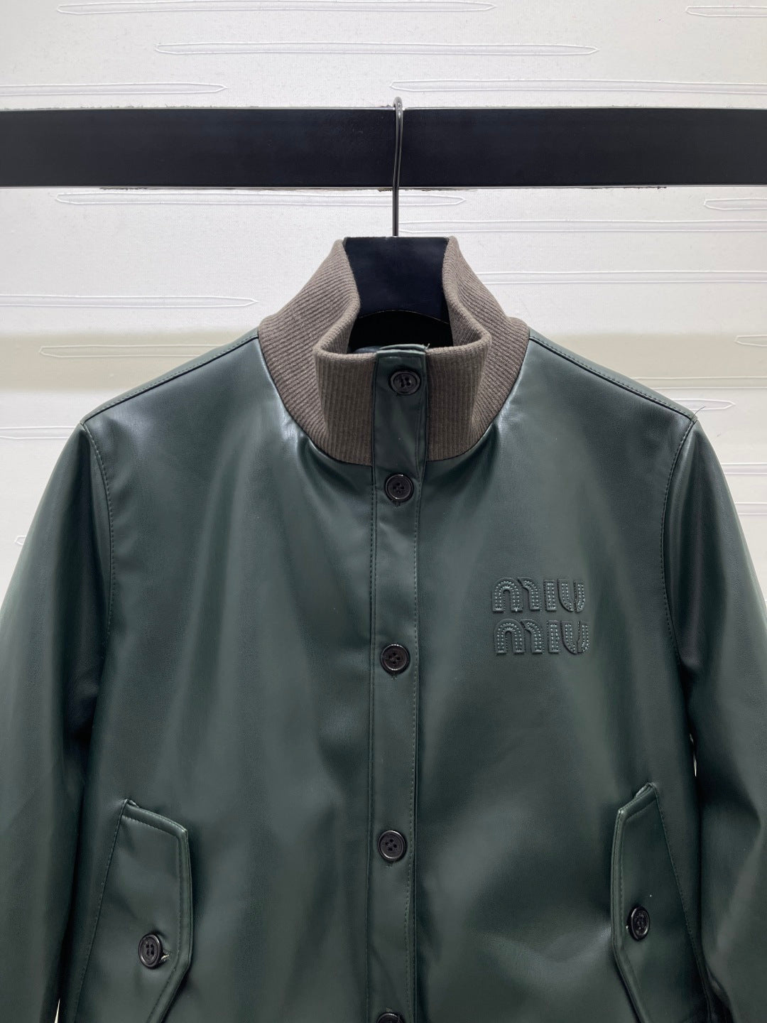 Miumiu 2026 Jacket Moss Green Faux Leather 425614