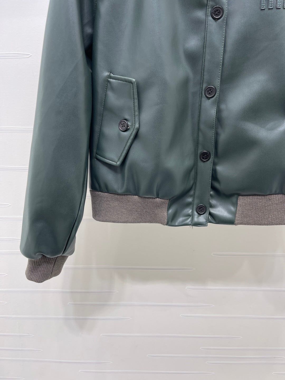 Miumiu 2026 Jacket Moss Green Faux Leather 425614