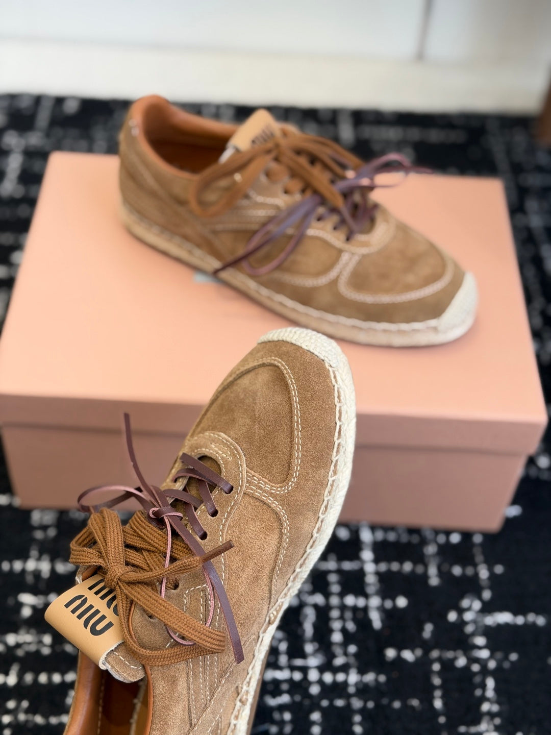 Miu Miu 2026 Espadrille Sneaker Brown Suede Woven 621338