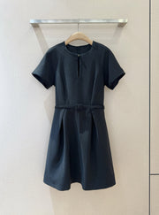 CD 25 Round Neck Raglan Sleeve Dress Black Polyester