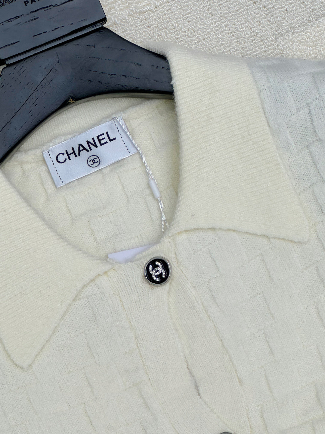 Chanel 2025 Polo Neck High-Waisted Short Knit Cardigan White Wool