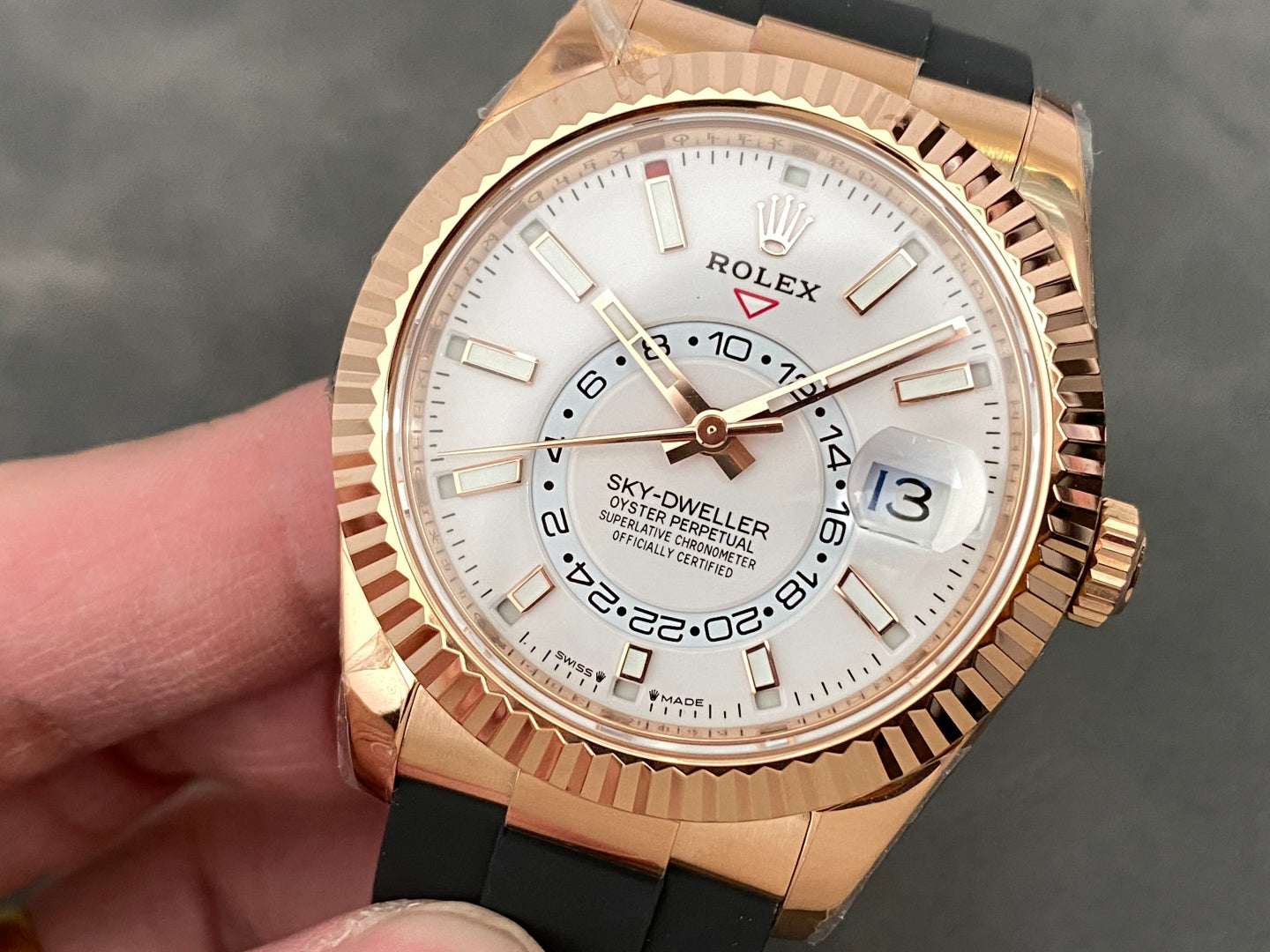Rolex Sky-Dweller 42mm Rose Gold Case White Dial Rubber Strap