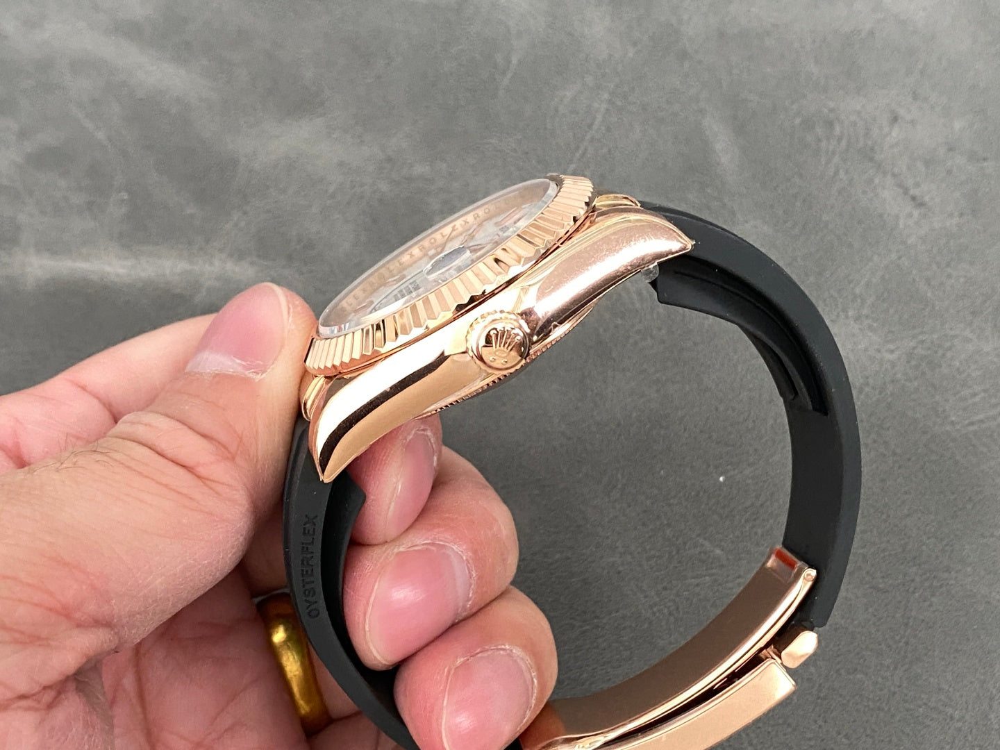 Rolex Sky-Dweller 42mm Rose Gold Case White Dial Rubber Strap