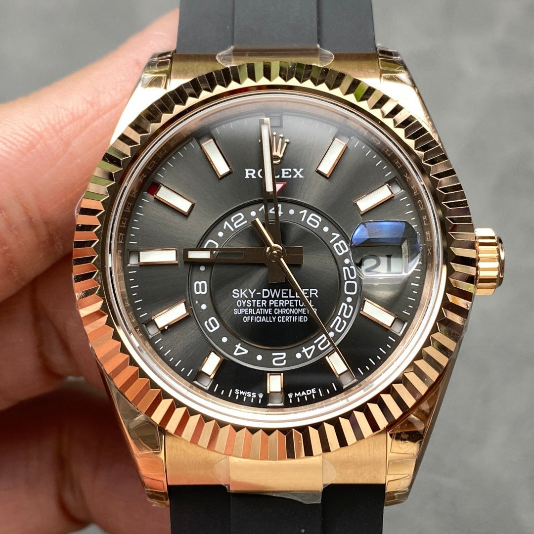 Rolex Sky-Dweller 42mm Rose Gold Case Grey Dial Rubber Strap