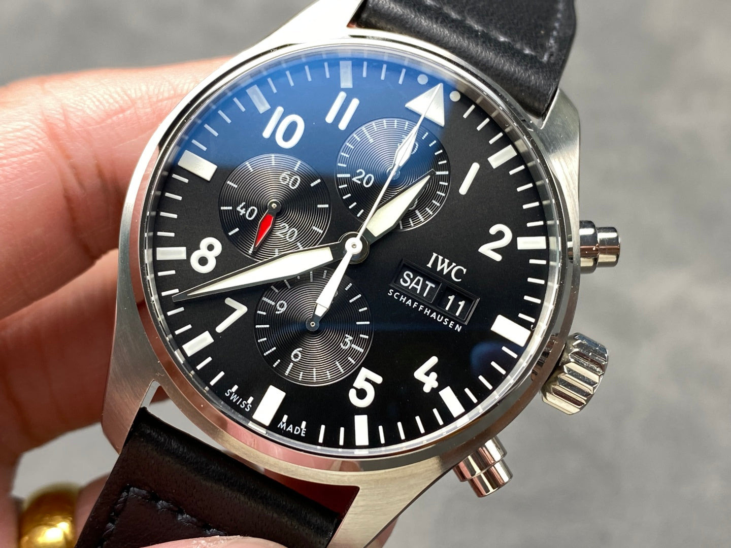 IWC Pilot 43mm Black Dial Steel Case Calfskin Leather Strap