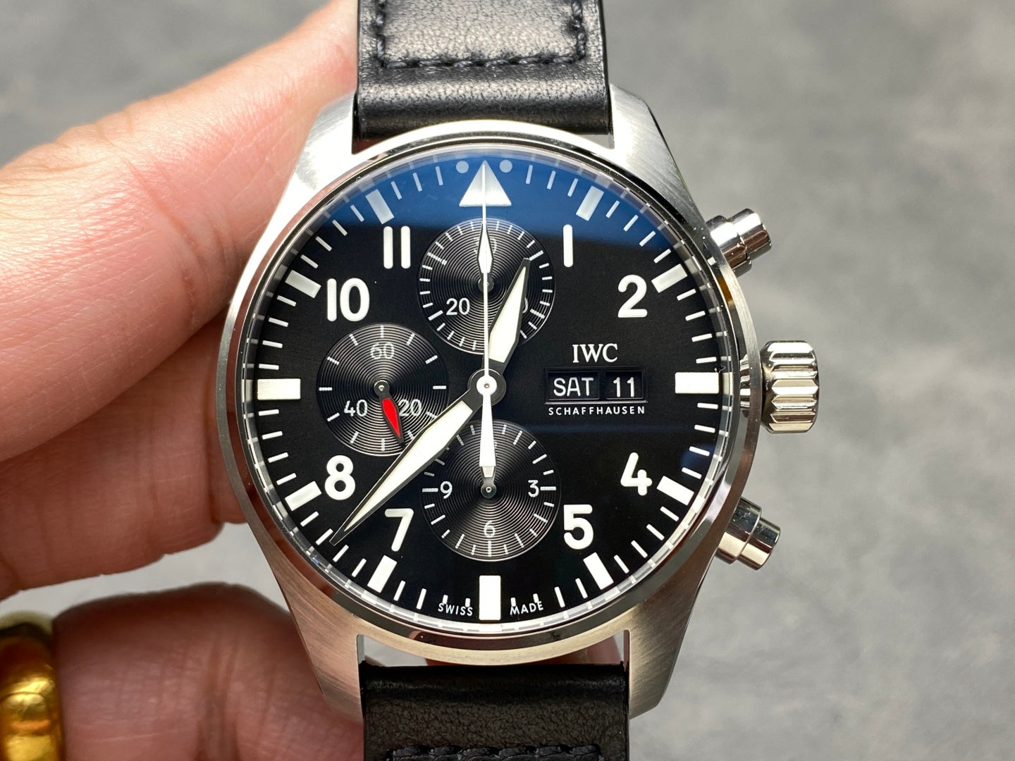 IWC Pilot 43mm Black Dial Steel Case Calfskin Leather Strap