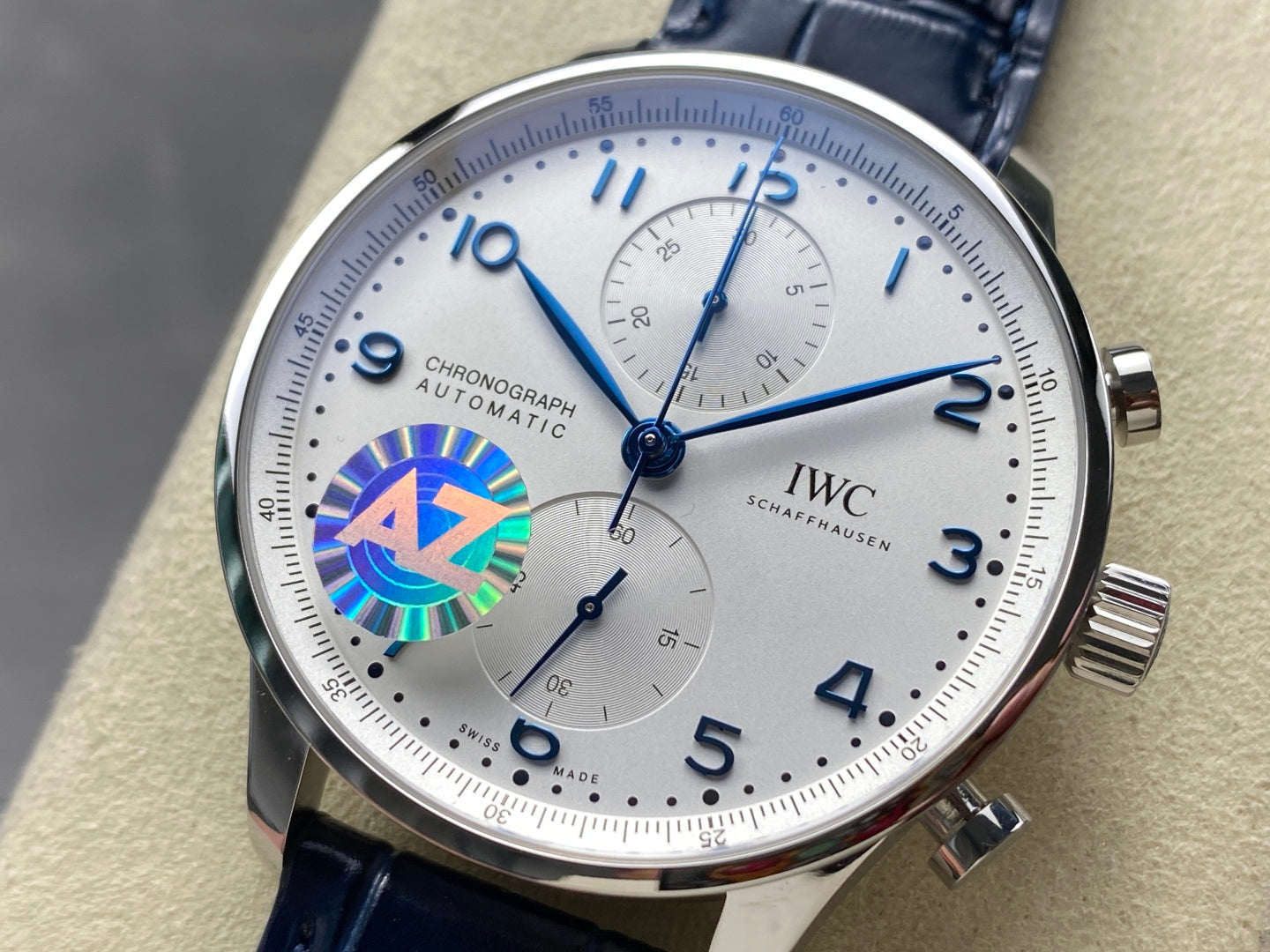 IWC Portuguese 41mm White Dial Steel Case Navy Blue Leather