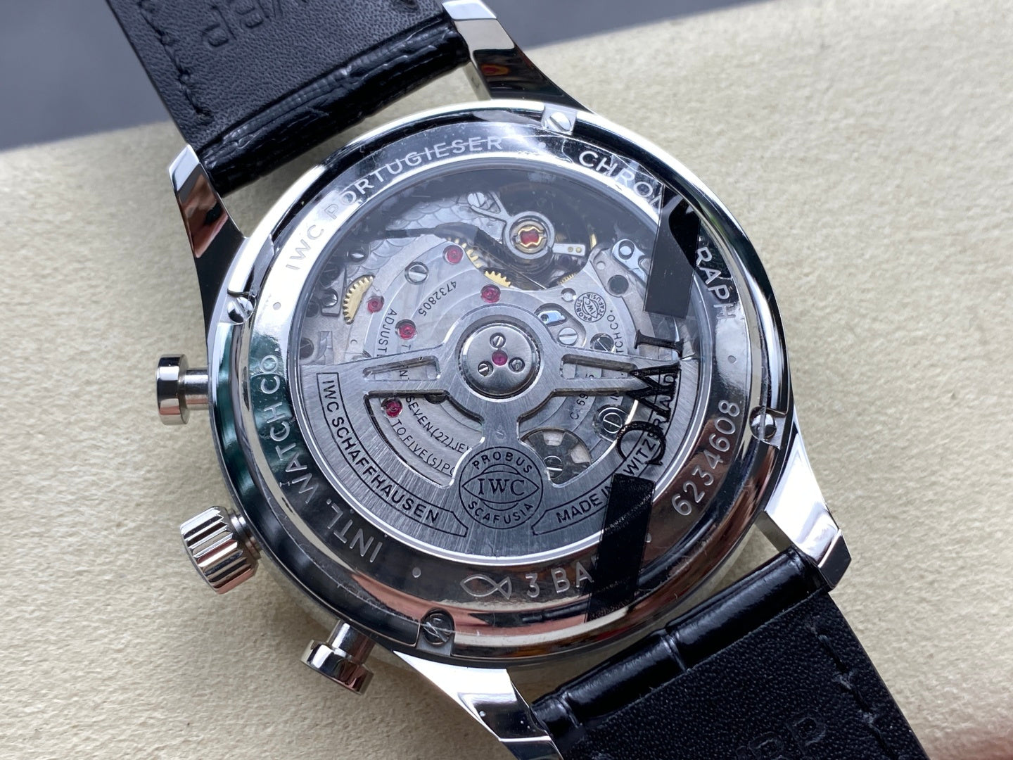 IWC Portuguese 41mm Black Dial Steel Case Pink Gold Numerals Crocodile Leather
