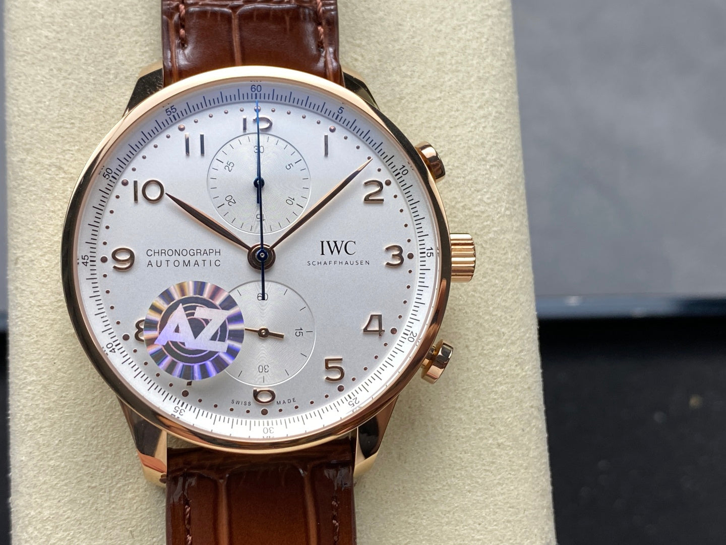 IWC Portuguese 41mm Cream Dial Pink Gold Case Brown Crocodile Leather