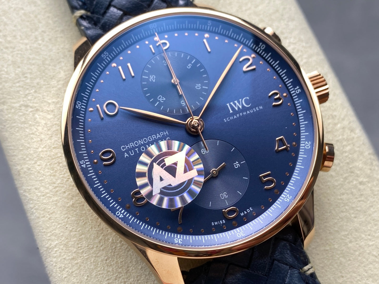 IWC Portuguese 41mm Blue Dial Pink Gold Case Leather Strap