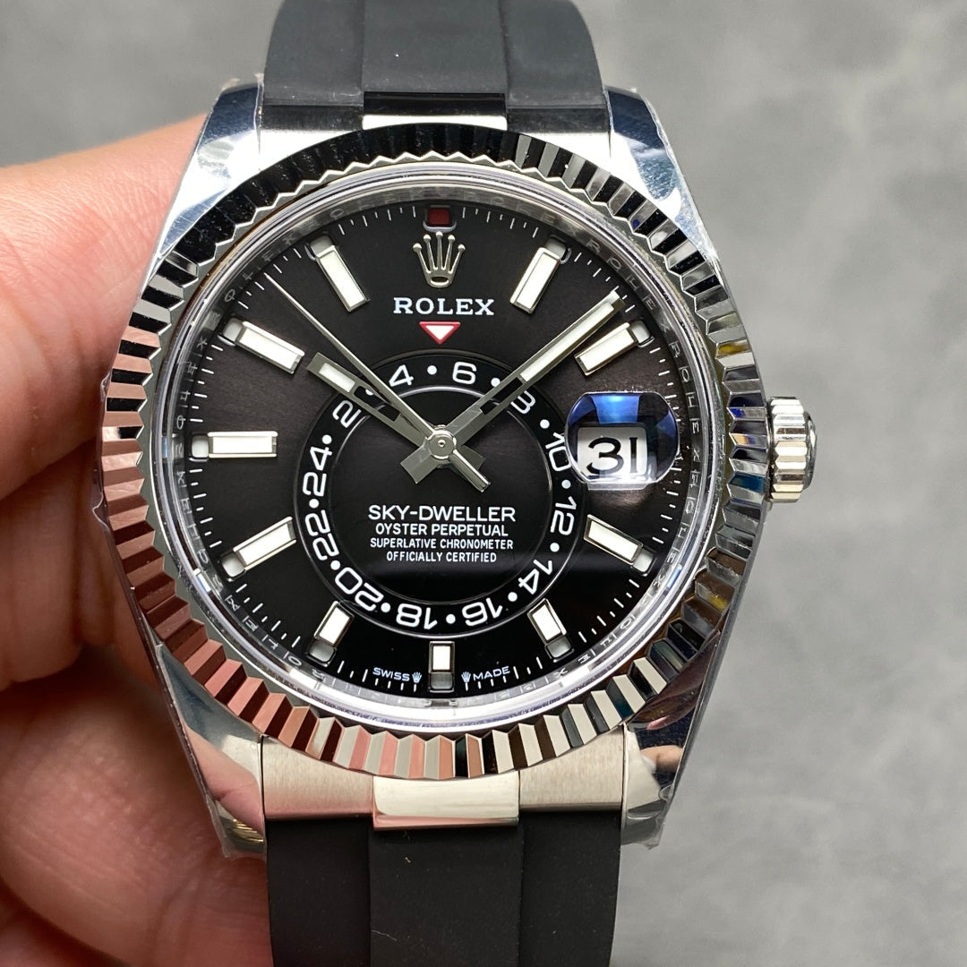 Rolex Sky-Dweller 42mm Stainless Steel Black Dial Rubber Strap
