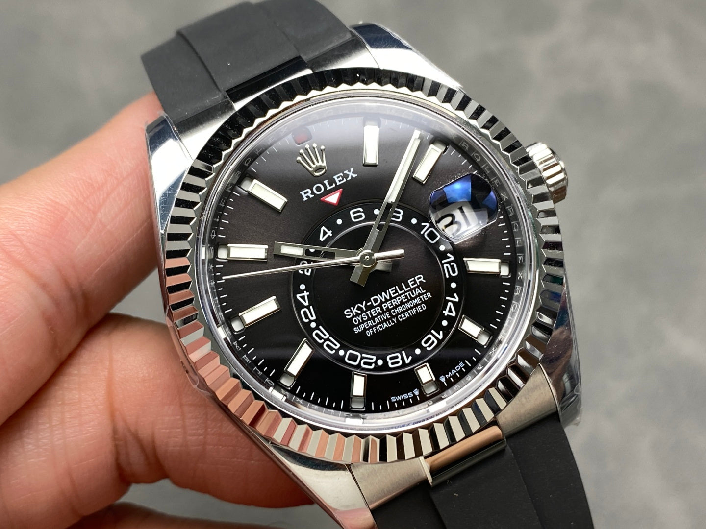 Rolex Sky-Dweller 42mm Stainless Steel Black Dial Rubber Strap
