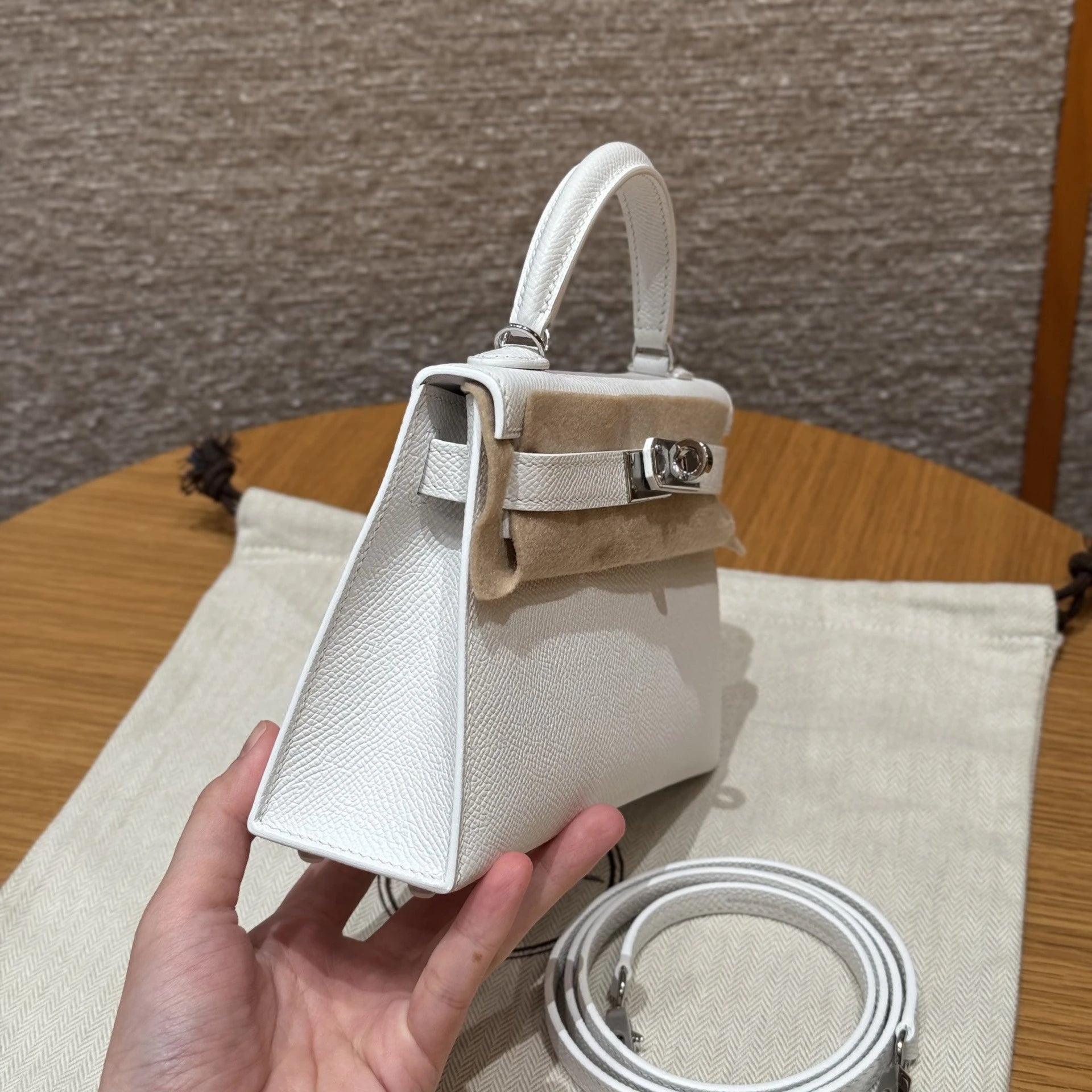 Hermes 2026 Kelly Bag 19cm White Silver Epsom Leather