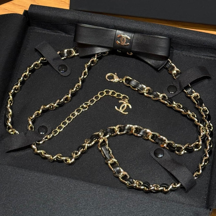 Chanel 2026 Bow-Knot Leather-Trimmed Chain Belt 216093