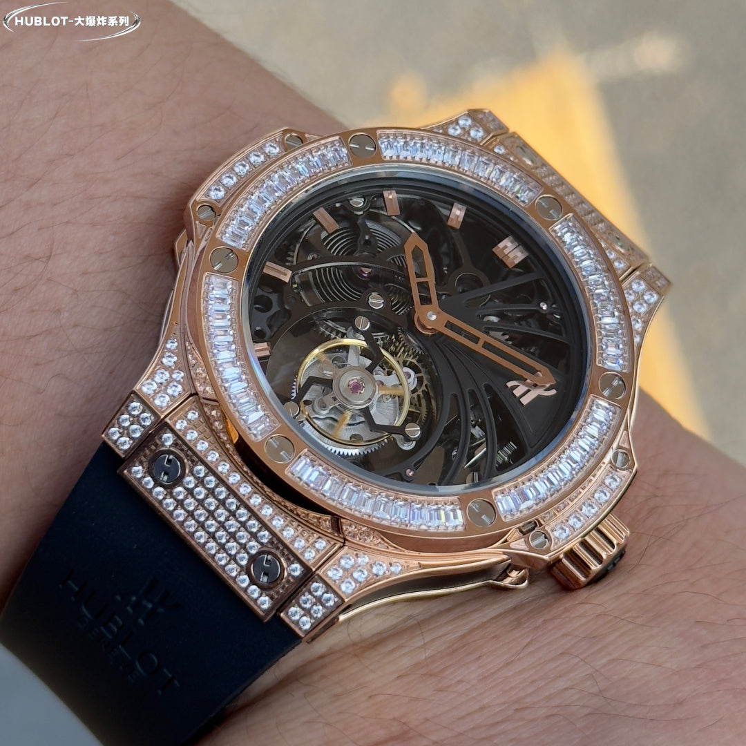 Hublot Classic Fusion Tourbillon Rose Gold Diamond 45mm Rubber Strap