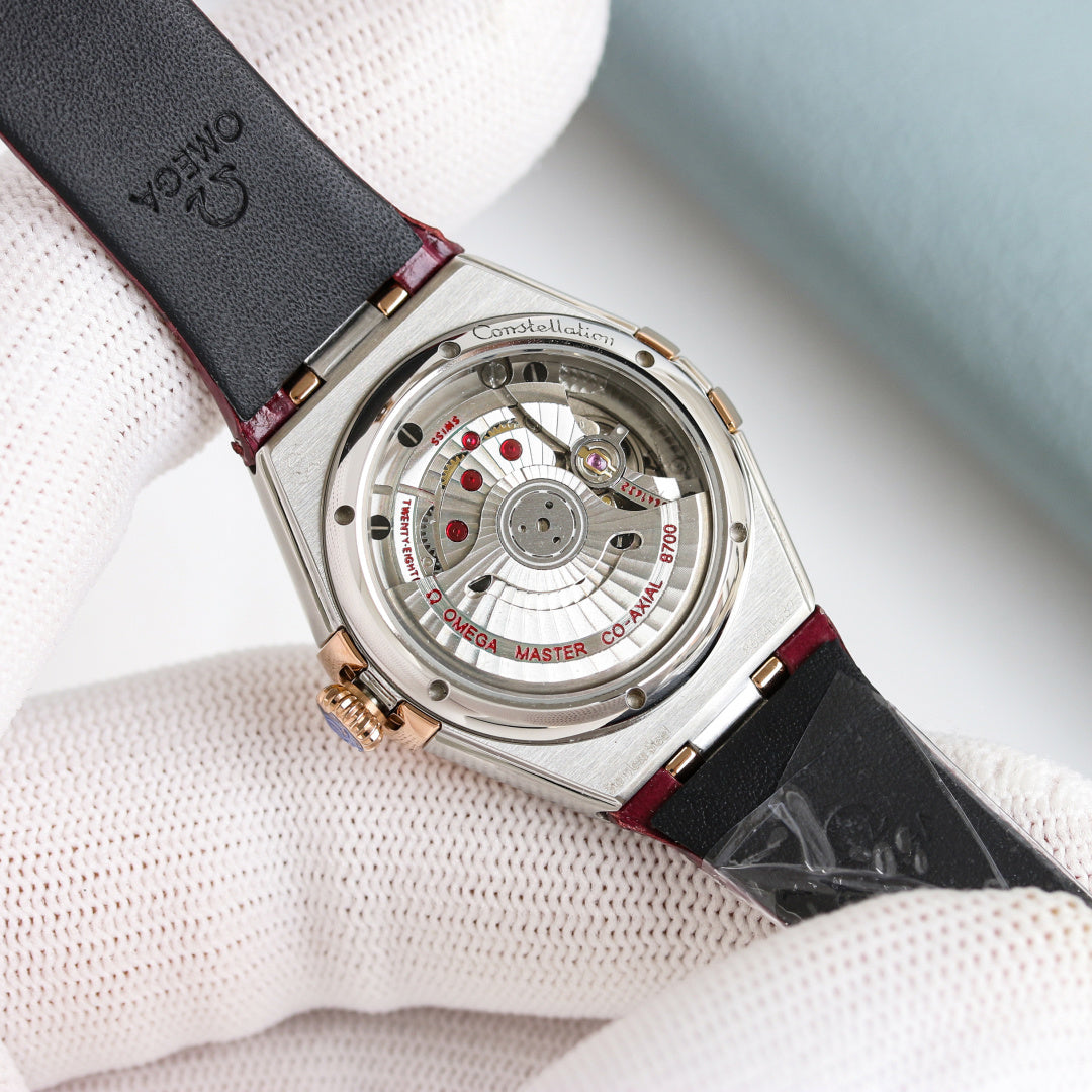 Omega Constellation 29mm Diamond Bezel Diamond Numerals Crocodile Leather